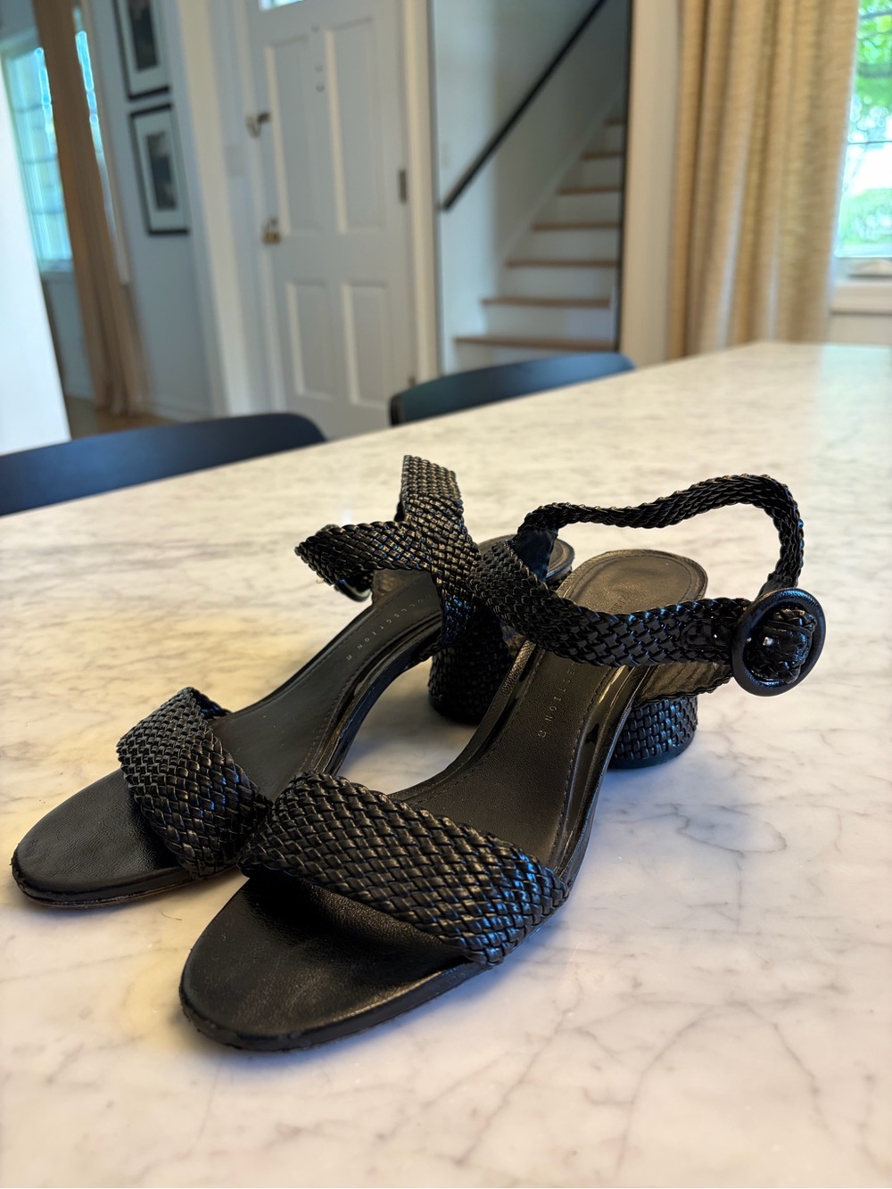 Zara Black Braided Block Heel Sandals